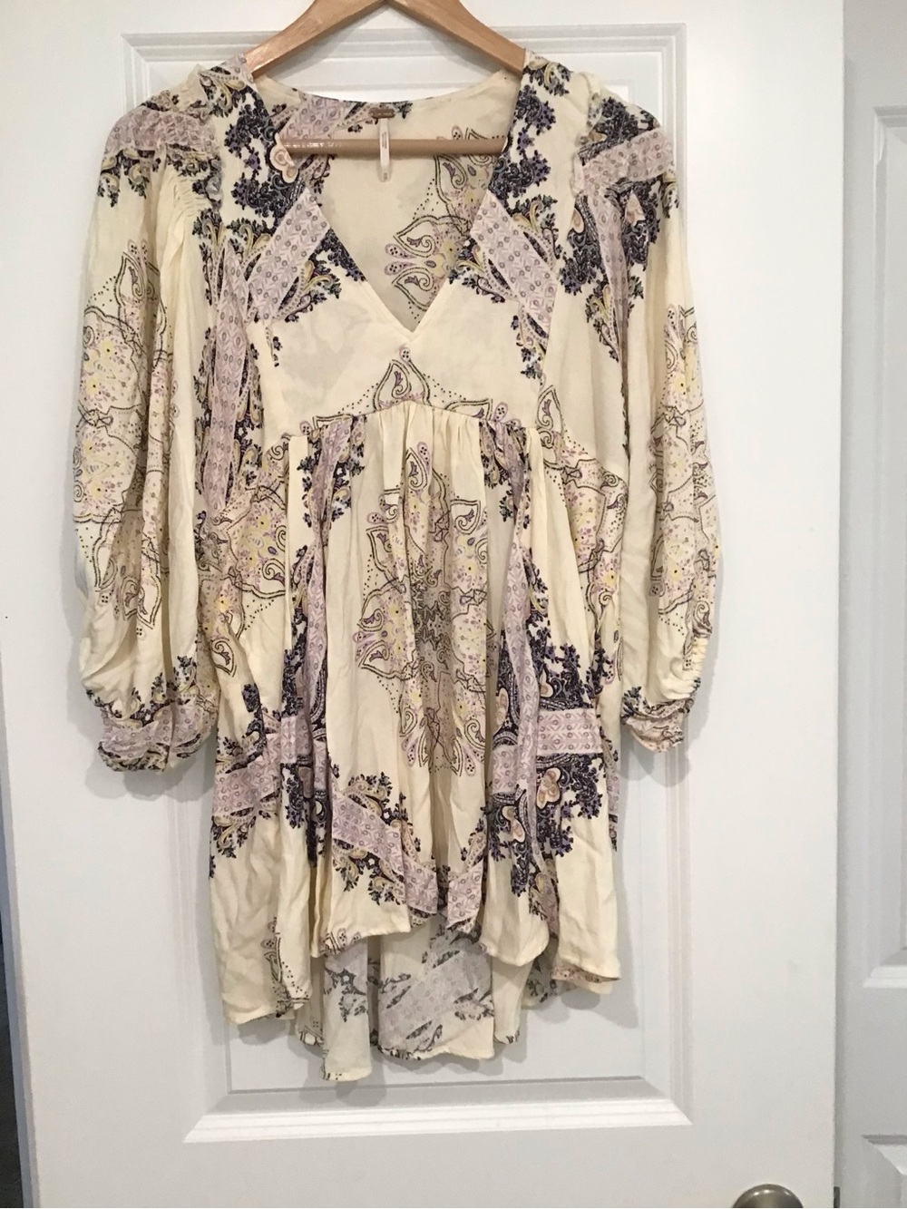 Free People Girl Talk Cream Paisley V-Neck Boho Tunic